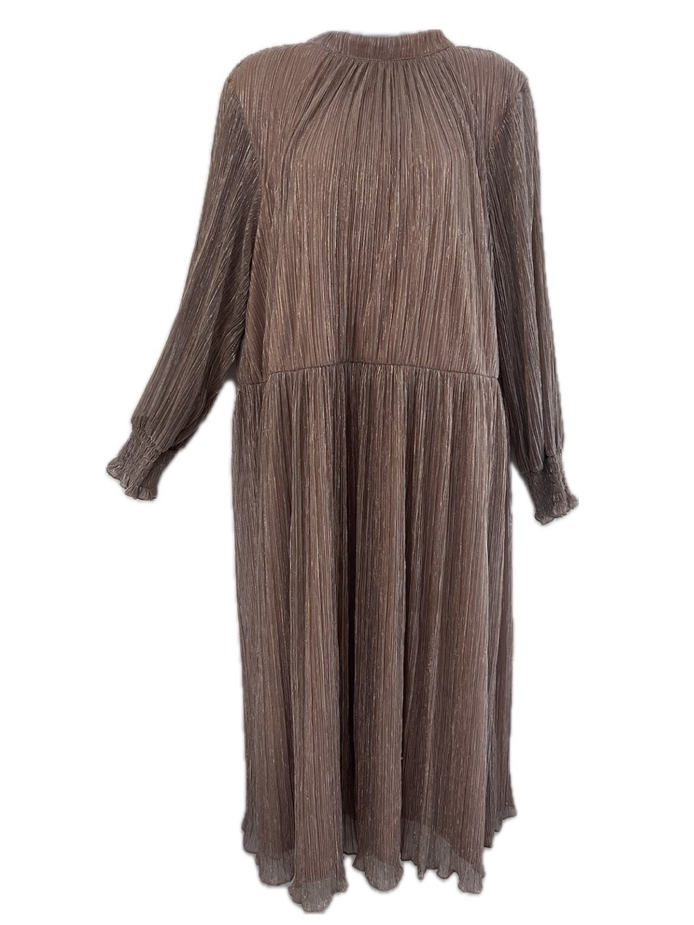 ELOQUII Rose Gold Metallic Plissé Shimmer Midi Autumn Wedding Guest Dress SZ 22 - Picture 5 of 15